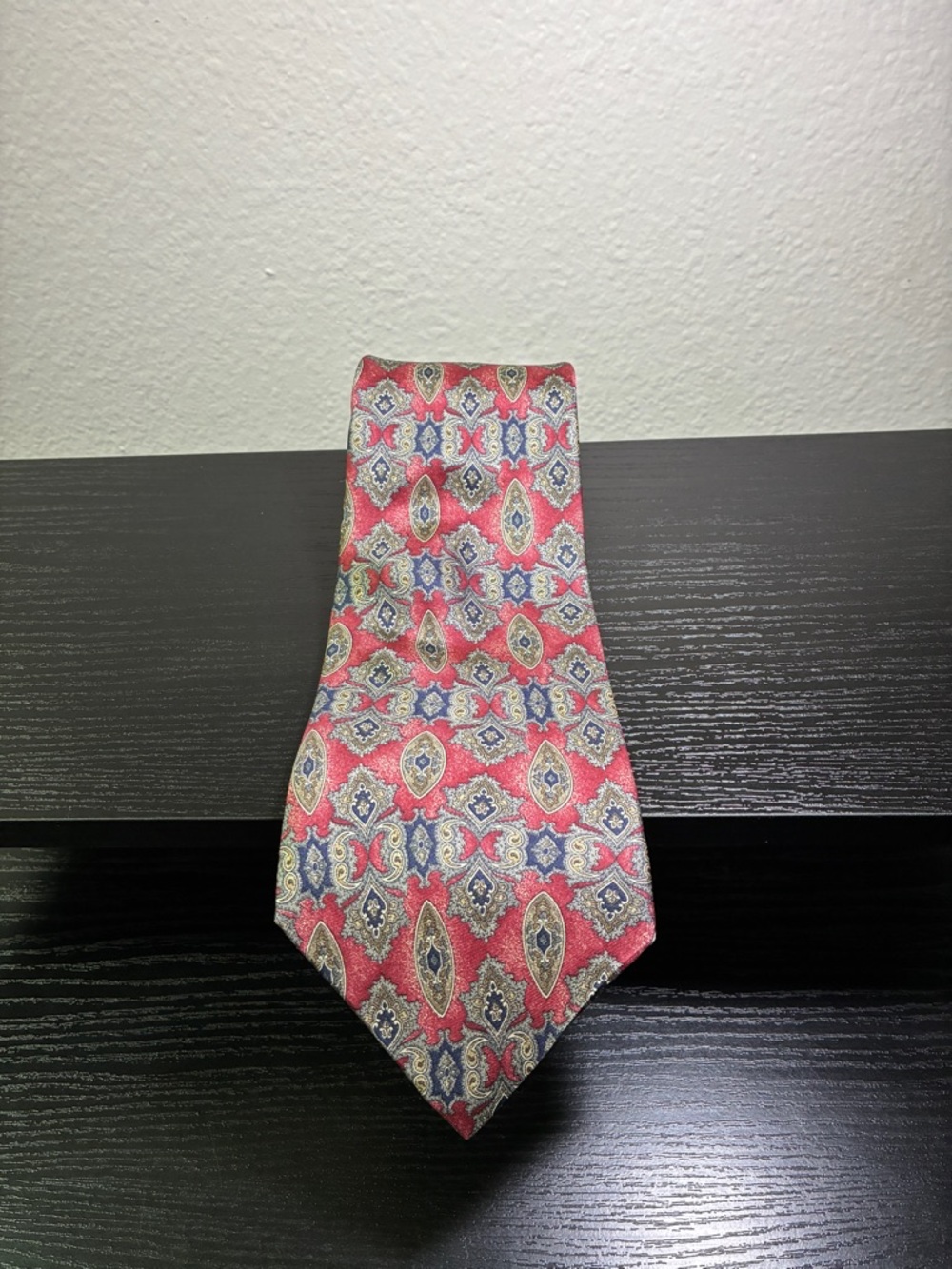 Henry Grethel Paisley Floral Italian Silk Necktie Vintage Tie Red Gold Tapestry